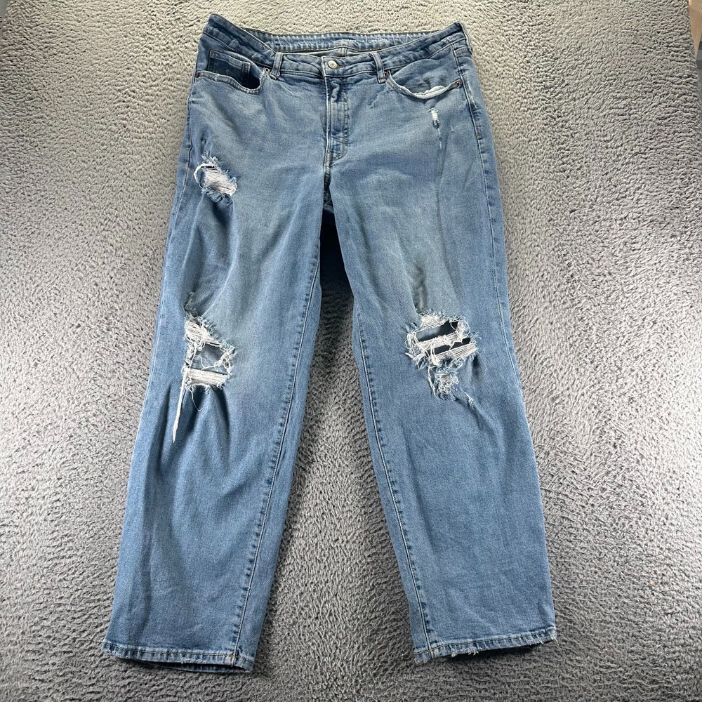 Old Navy O.G. Jeans Womens 16 Blue Cotton Denim Straight High-Rise Distressed